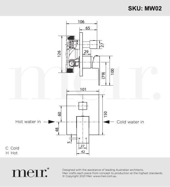 Meir Wall Mixers Meir Square Wall Mixer with Diverter | Matte Black