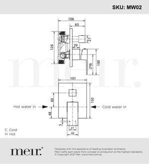 Meir Wall Mixers Meir Square Wall Mixer with Diverter | Matte Black