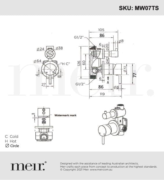 Meir Wall Mixers Meir Round Diverter Mixer | Chrome