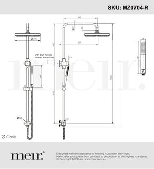 Meir Showers Meir Round Combination Shower Rail with 200mm Rose & Single Function Hand Shower | Shadow