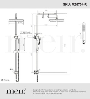 Meir Showers Meir Round Combination Shower Rail with 200mm Rose & Single Function Hand Shower | Brushed Nickel