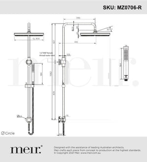 Meir Showers Meir Round Combination Shower Rail with 300mm Rose & Single Function Hand Shower | Champagne