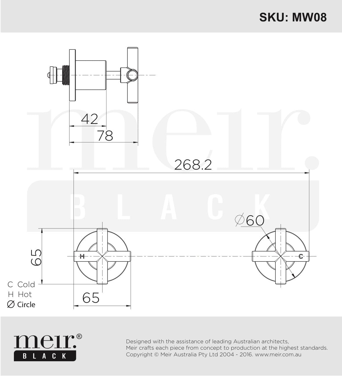 Meir Wall Mixers Meir Cross Handle Taps | Chrome