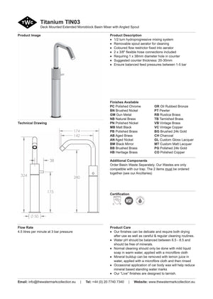 The Watermark Collection Basin Taps Polished Chrome The Watermark Collection Titanium Tall Monoblock Mixer with Angled Spout