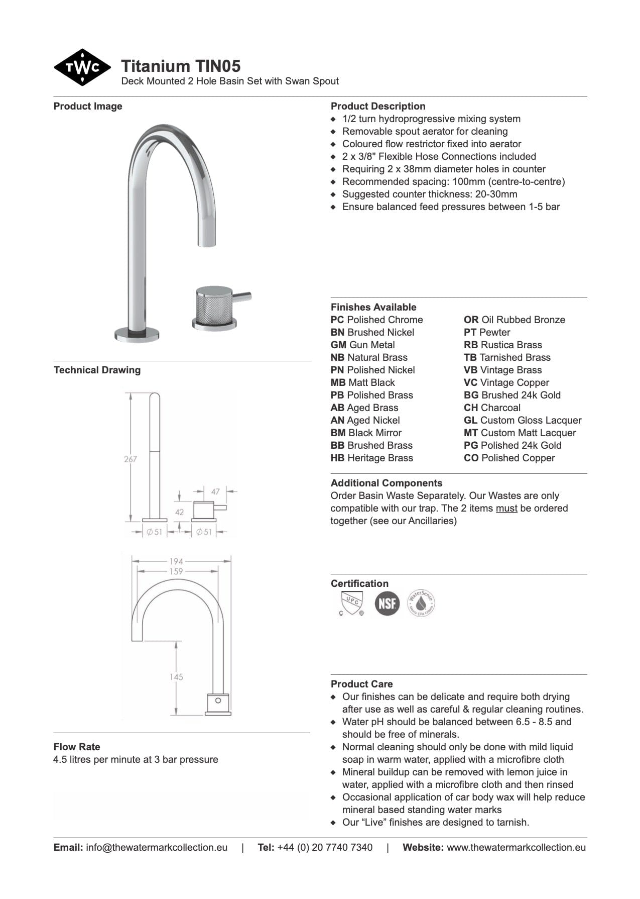 The Watermark Collection Basin Taps Polished Chrome The Watermark Collection Titanium 2 Hole Basin Set