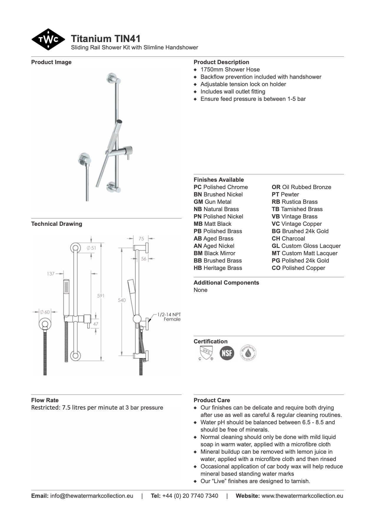 The Watermark Collection Shower Polished Chrome The Watermark Collection Titanium Slimline Slide Shower