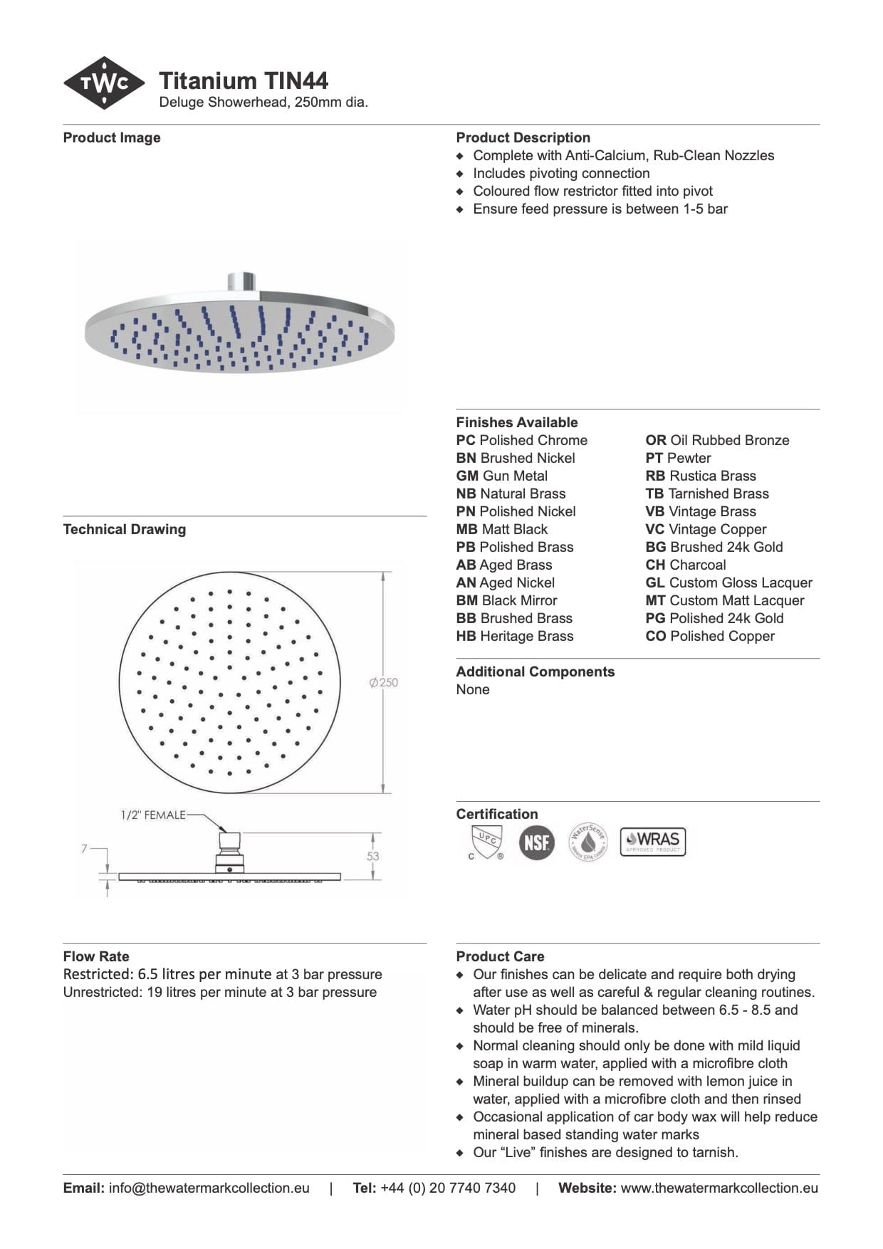 The Watermark Collection Shower Polished Chrome The Watermark Collection Titanium Deluge 250mm Shower Head Only