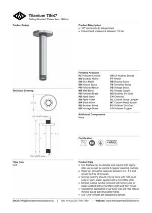 The Watermark Collection Shower Polished Chrome The Watermark Collection Titanium Ceiling Mounted Shower Arm 140mm