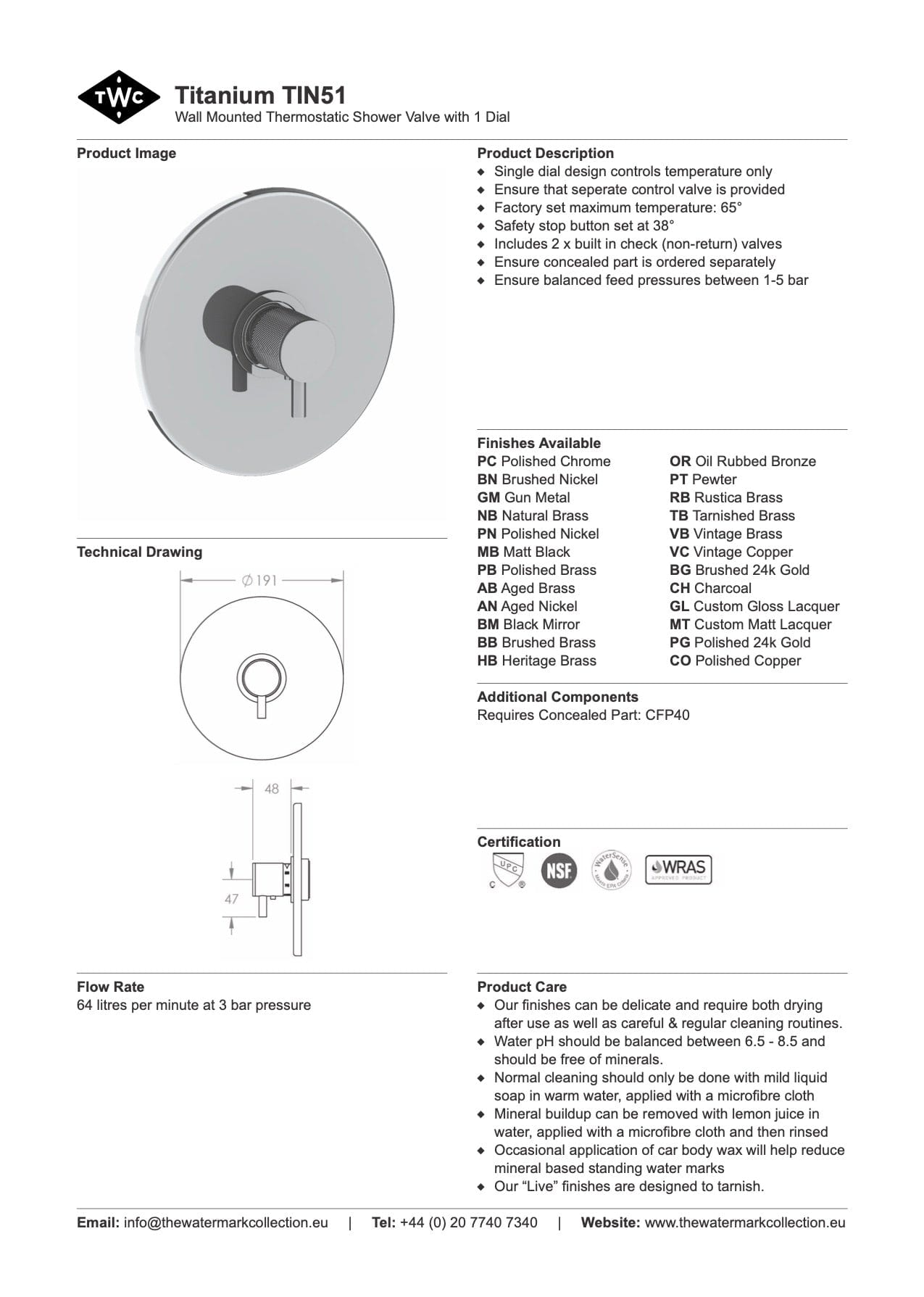 The Watermark Collection Wall Mixers Polished Chrome The Watermark Collection Titanium Thermostatic Shower Mixer