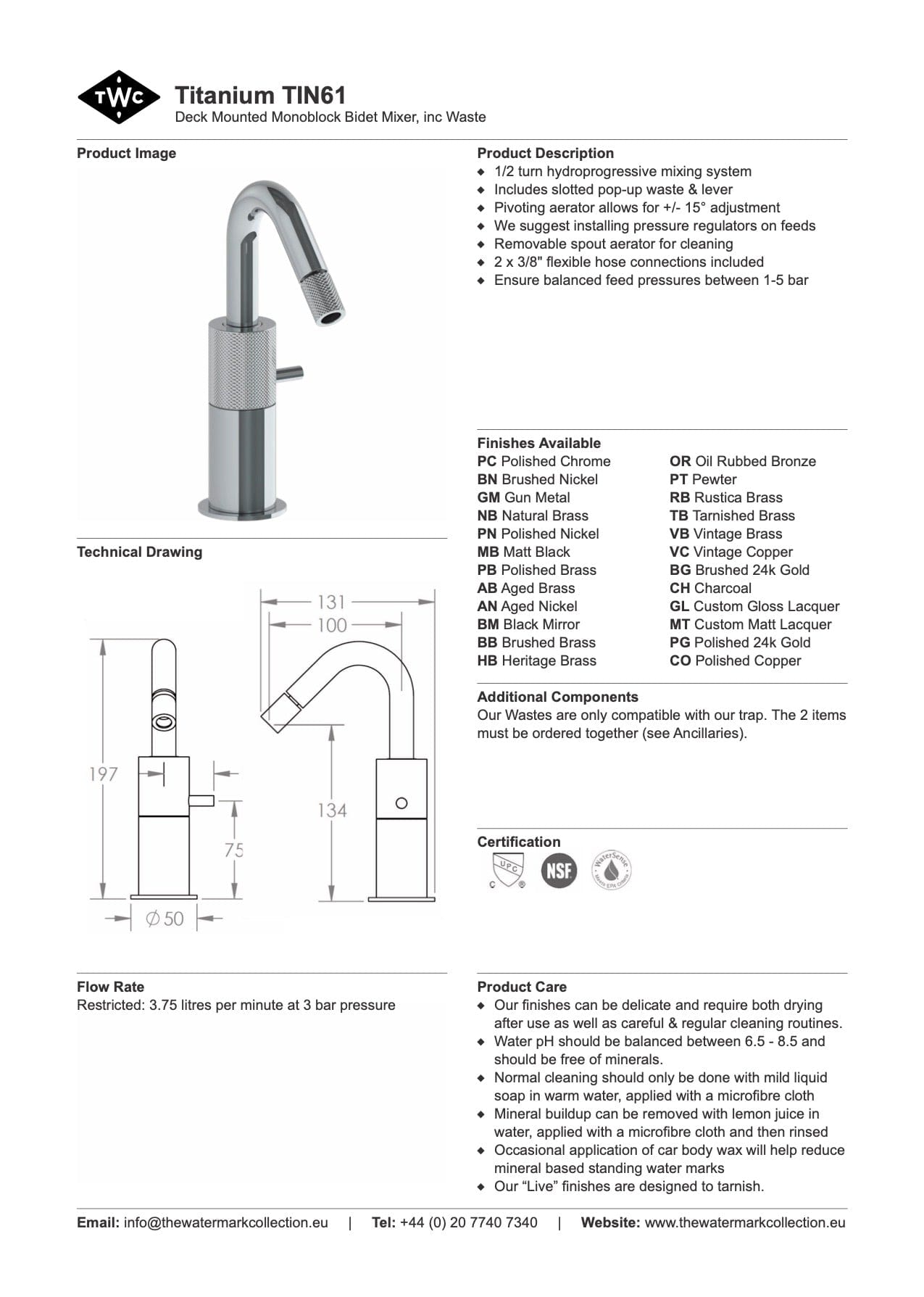 The Watermark Collection Bidet Sprayer Polished Chrome The Watermark Collection | Titanium Monoblock Bidet Sprayer