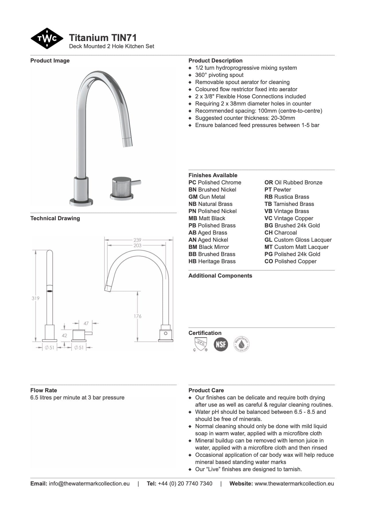 The Watermark Collection Kitchen Tap Polished Chrome The Watermark Collection Titanium 2 Hole Kitchen Set