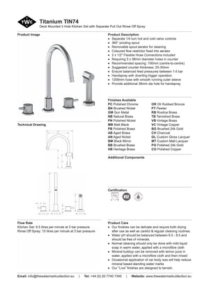 The Watermark Collection Kitchen Tap Polished Chrome The Watermark Collection Titanium 3 Hole Kitchen Set with Seperate Pull Out Rinse Spray