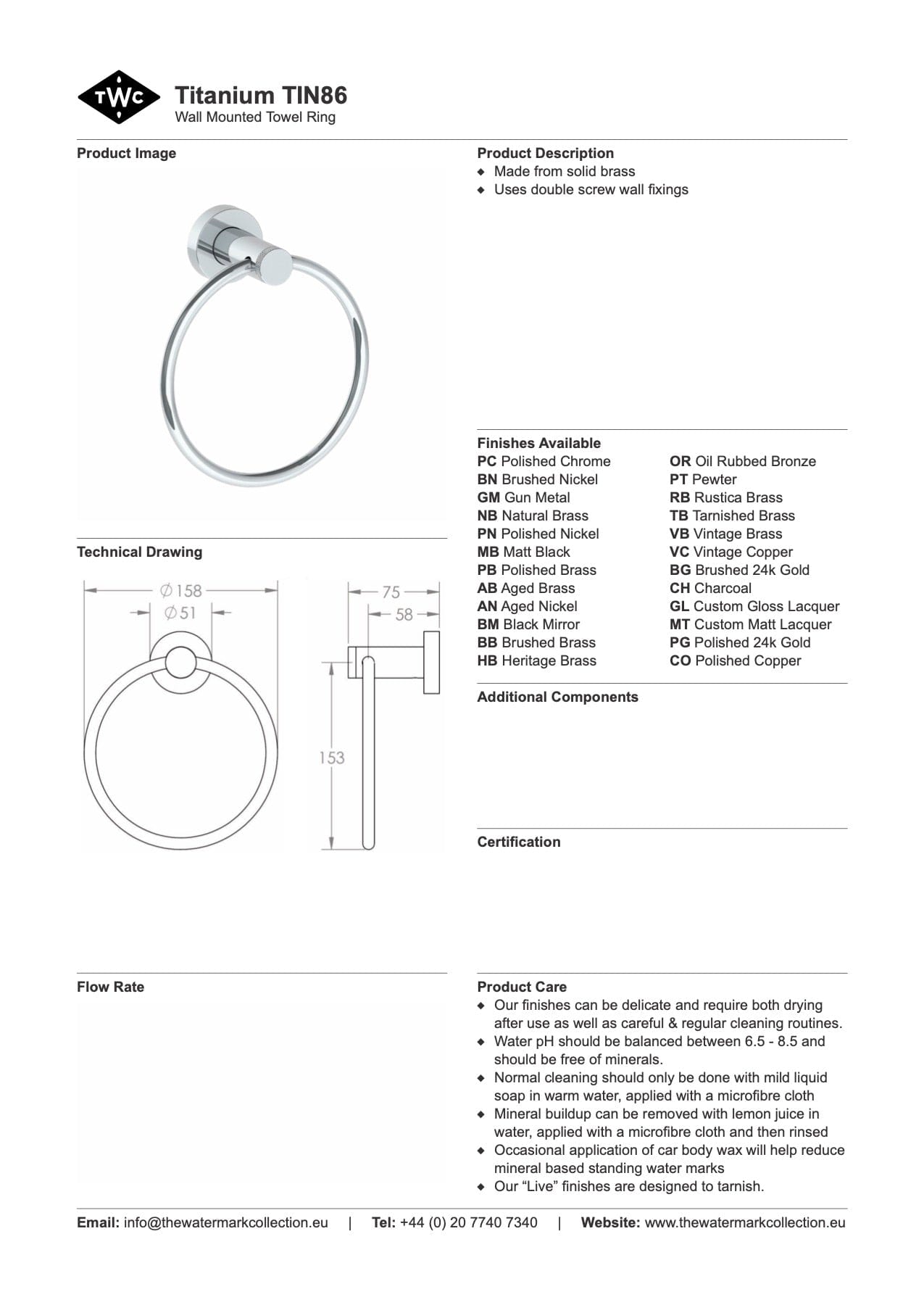 The Watermark Collection Bathroom Accessories Polished Chrome The Watermark Collection Titanium Hand Towel Ring