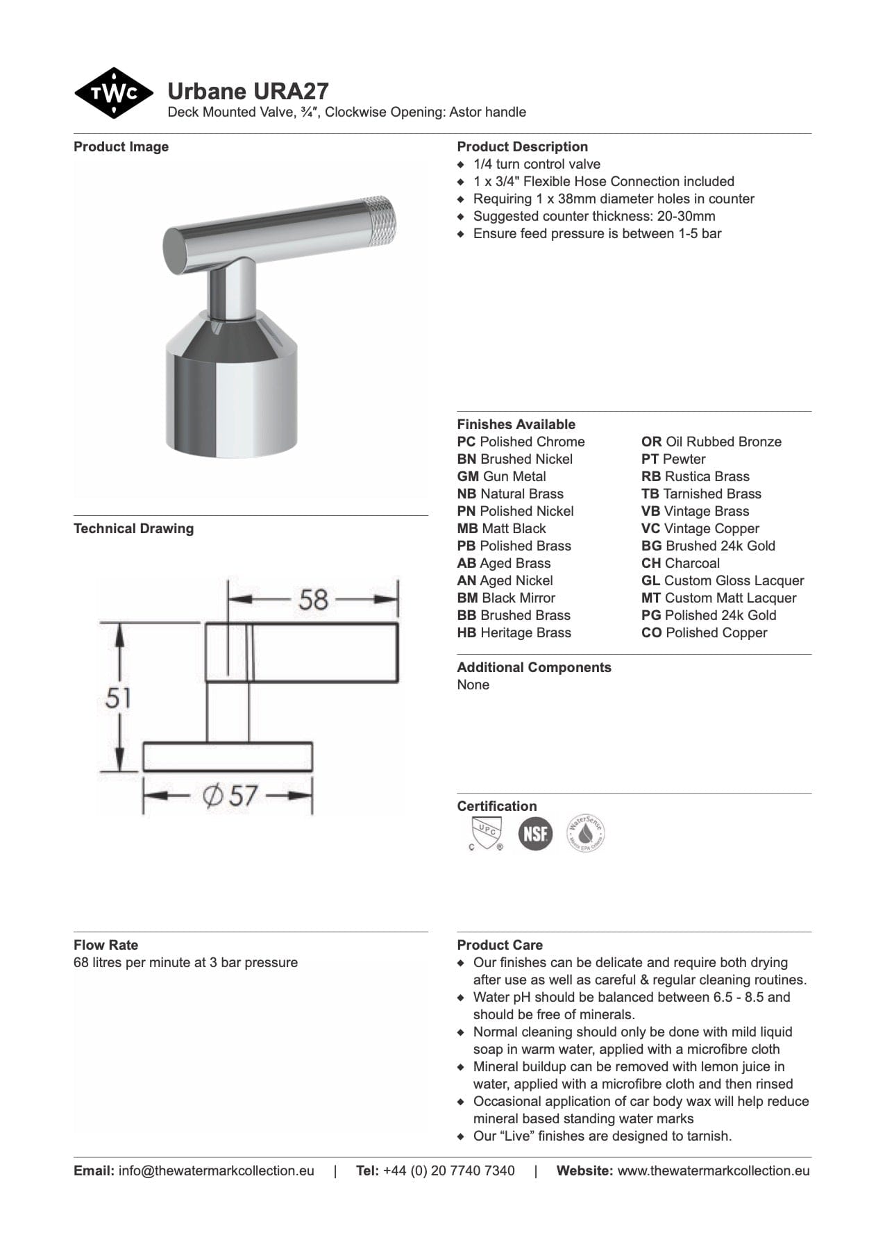 The Watermark Collection Mixer Polished Chrome The Watermark Collection Urbane Hob Mounted Mixer Clockwise Opening | Astor Handle