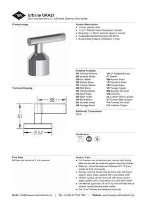 The Watermark Collection Mixer Polished Chrome The Watermark Collection Urbane Hob Mounted Mixer Clockwise Opening | Astor Handle