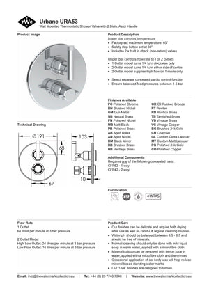 The Watermark Collection Mixer The Watermark Collection Urbane Thermostatic Shower Mixer with Diverter | Astor Handle