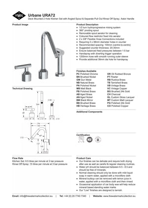 The Watermark Collection Kitchen Taps Polished Chrome The Watermark Collection Urbane 2 Hole Kitchen Set with Angled Spout & Separate Pull Out Rinse Spray | Astor Handle