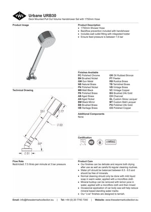 The Watermark Collection Showers Polished Chrome The Watermark Collection Urbane Hob Mounted Pull Out Volume Hand Shower