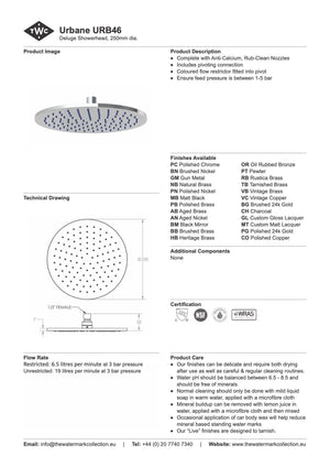 The Watermark Collection Showers Polished Chrome The Watermark Collection Urbane Deluge 250mm Shower Head Only