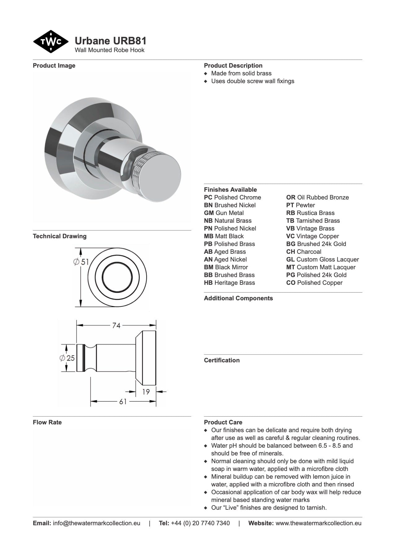 The Watermark Collection Robe Hook Polished Chrome The Watermark Collection Urbane Robe Hook