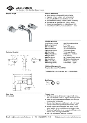 The Watermark Collection Bath Taps Polished Chrome The Watermark Collection Urbane Wall Mounted 3 Hole Bath Set | Cooper Handle