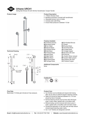 The Watermark Collection Showers Polished Chrome The Watermark Collection Urbane Slimline Slide Shower | Cooper Handle