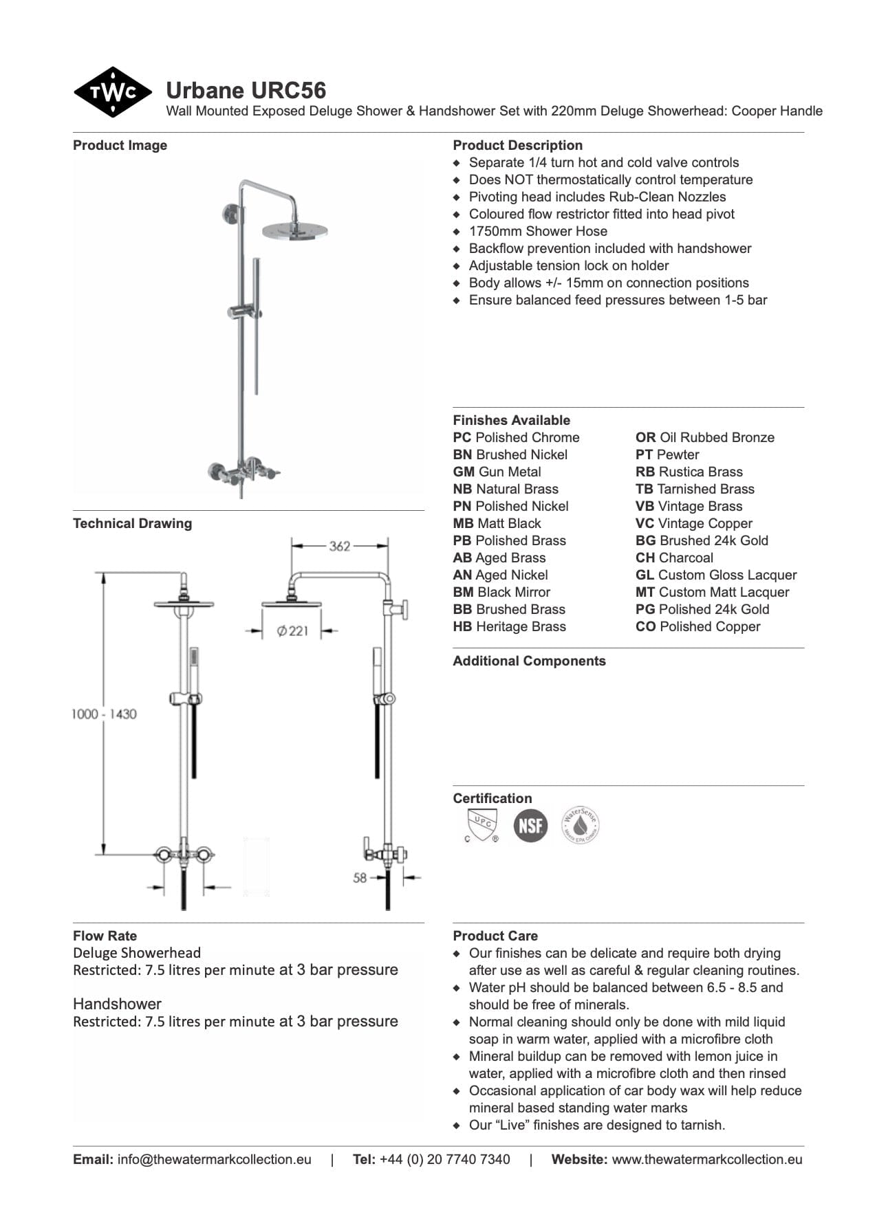 The Watermark Collection Showers Polished Chrome The Watermark Collection Urbane Exposed Deluge Shower & Hand Shower Set | Cooper Handle