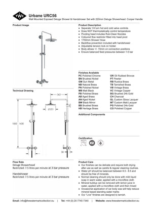 The Watermark Collection Showers Polished Chrome The Watermark Collection Urbane Exposed Deluge Shower & Hand Shower Set | Cooper Handle