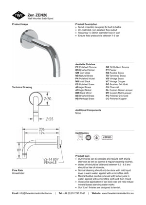 The Watermark Collection Spouts Polished Chrome The Watermark Collection Zen Wall Mounted Bath Spout