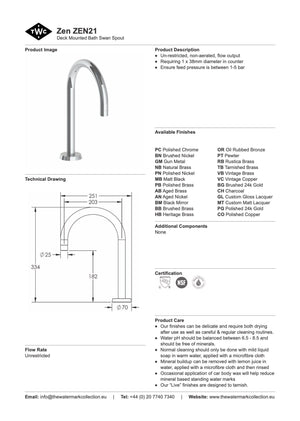 The Watermark Collection Spouts Polished Chrome The Watermark Collection Zen Hob Mounted Swan Bath Spout