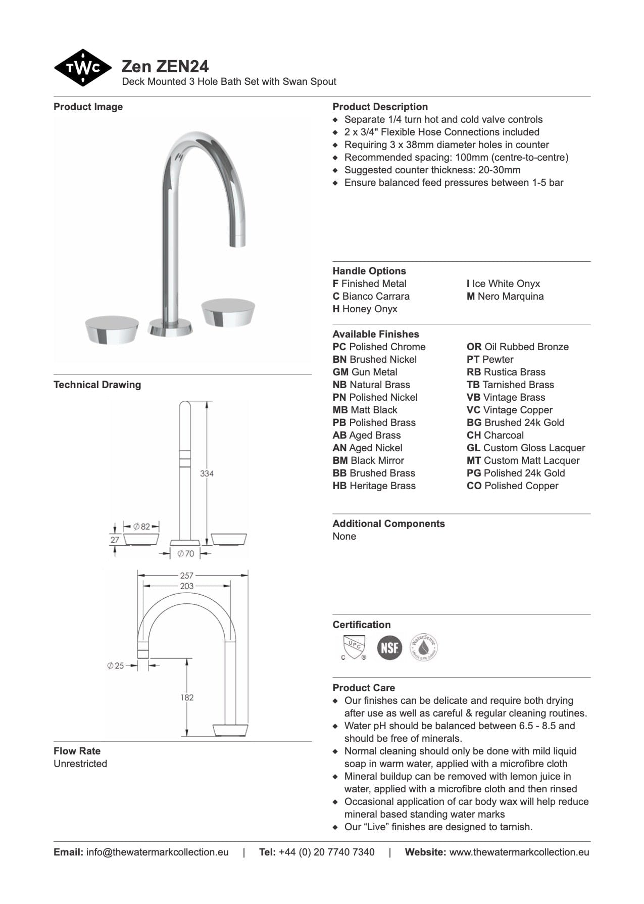 The Watermark Collection Bath Taps The Watermark Collection Zen 3 Hole Bath Set with Swan Spout