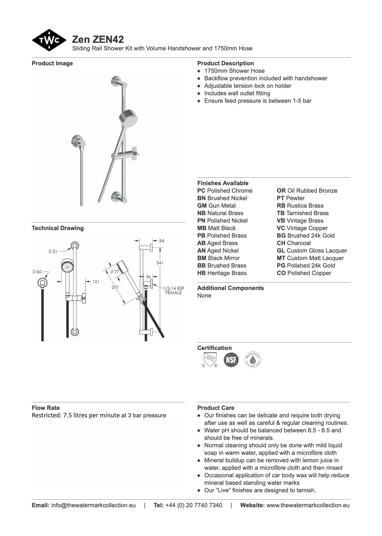 The Watermark Collection Showers Polished Chrome The Watermark Collection Zen Volume Slide Shower