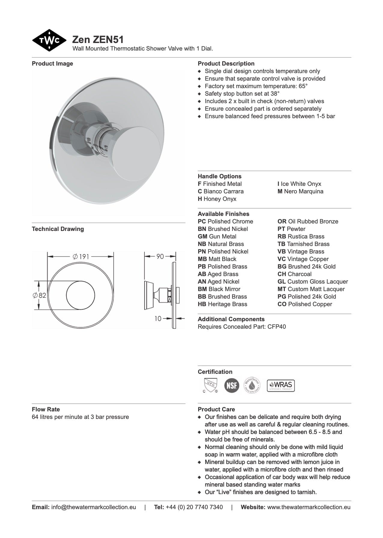 The Watermark Collection Mixer The Watermark Collection Zen Thermostatic Shower Mixer