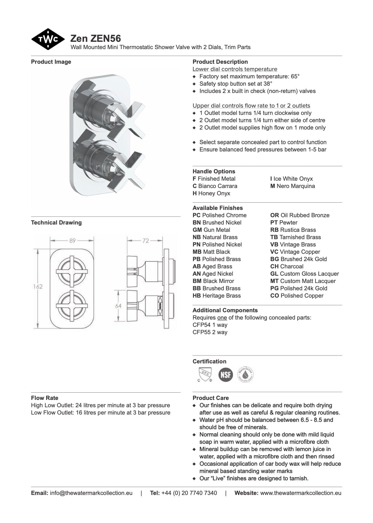 The Watermark Collection Mixer The Watermark Collection Zen Mini Thermostatic Shower Mixer with Diverter