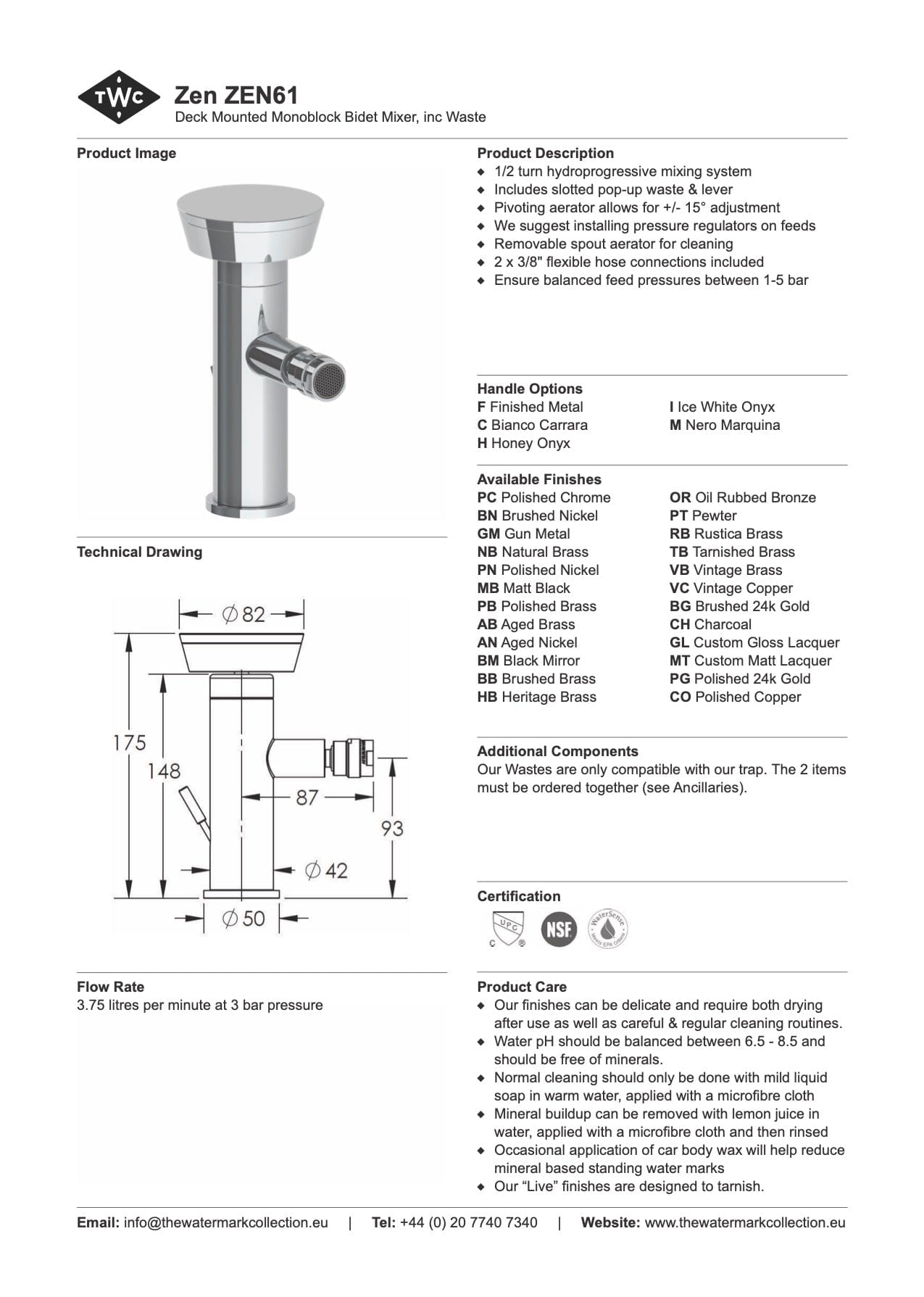 The Watermark Collection Bidet Sprayer The Watermark Collection | Zen Monoblock Bidet Sprayer