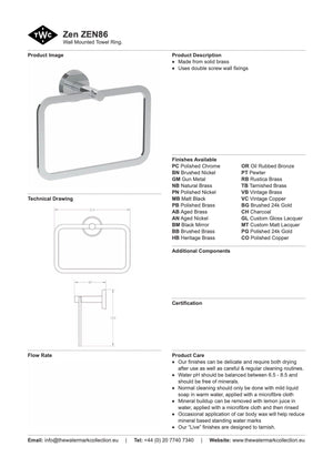 The Watermark Collection Bathroom Accessories Polished Chrome The Watermark Collection Zen Hand Towel Ring