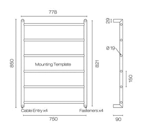 Plumbline Heated Towel Rail Avenir Abask 6 Bar Heated Towel Ladder | 850 x 750mm