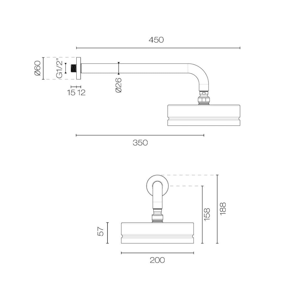 Plumbline Showers Nicolazzi Arena 200mm Wall Mount Rainhead