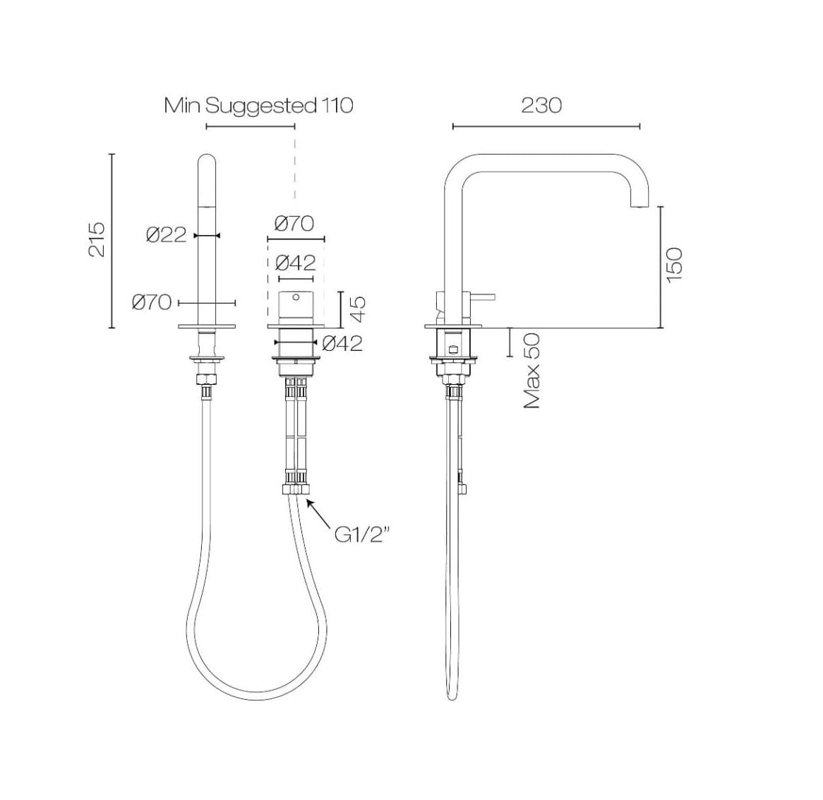 Plumbline Basin Taps Buddy X Square 2 Hole Mixer