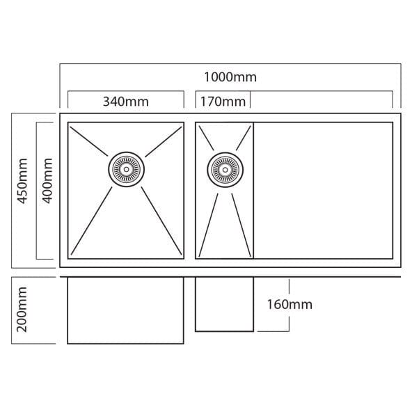 Mercer Kitchen Sinks Mercer DV Salisbury Double Sink with Drainer | 340 + 170mm