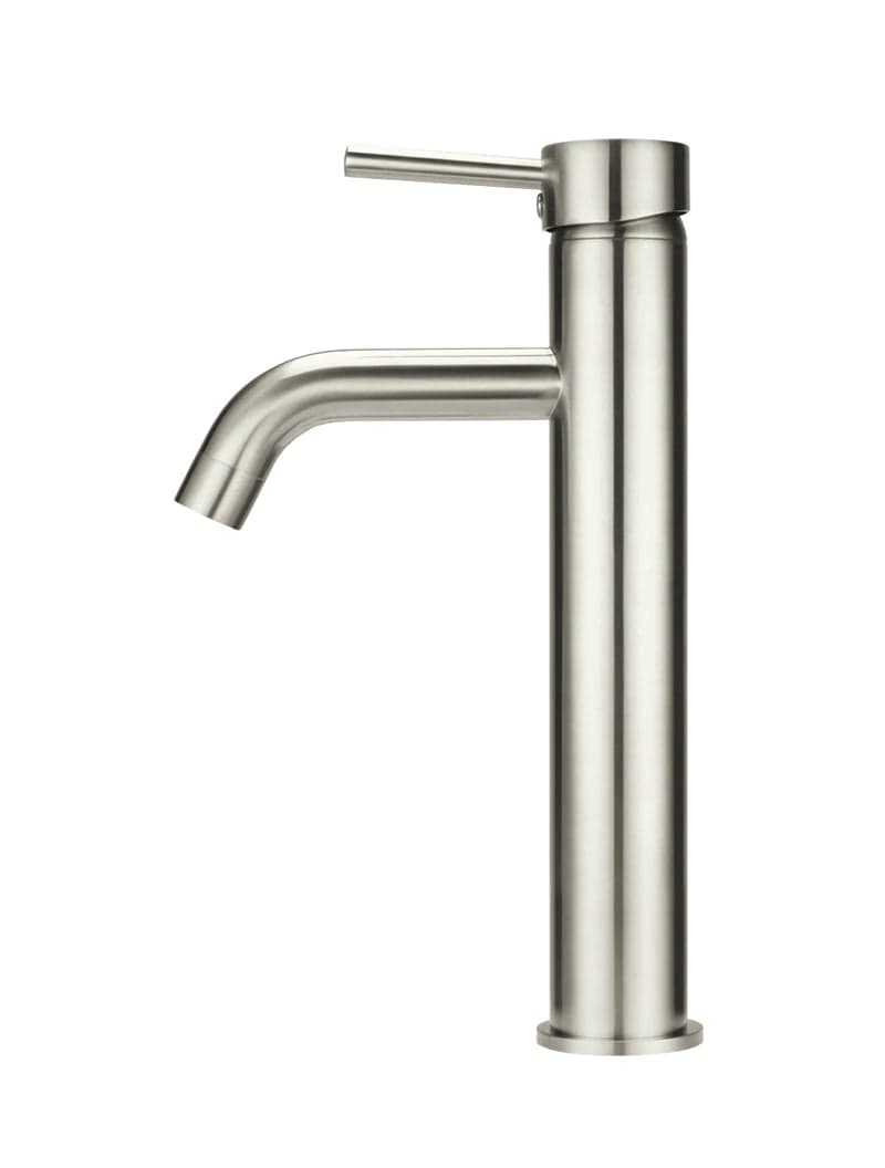Meir Basin Taps Meir Round Tall Basin Mixer with Curved Spout | Brushed Nickel