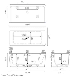 Plumbline Bath Niagara Venice 1650 Back to Wall Bath