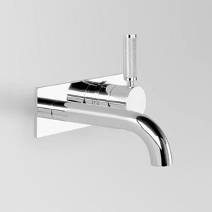 The Kitchen Hub Basin Taps Astra Walker Knurled Icon + Lever Wall Mixer Set on Backplate with 155mm Spout