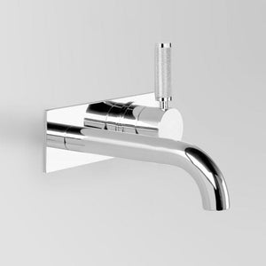 The Kitchen Hub Basin Taps Astra Walker Knurled Icon + Lever Wall Mixer Set on Backplate with 200mm Spout