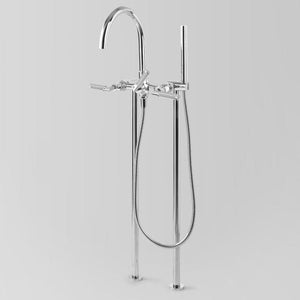 Astra Walker Bath Taps Astra Walker Knurled Icon + Lever Gooseneck Floor Mounted Bath Mixer with Single Function Hand Shower