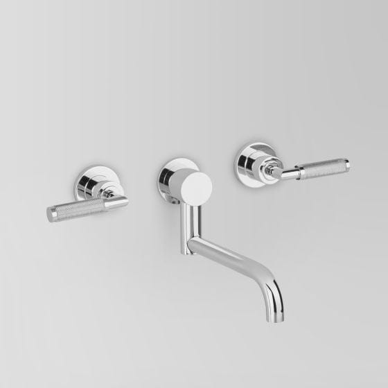 The Kitchen Hub Basin Taps Astra Walker Knurled Icon + Lever Wall Set with 200mm Underslung Swivel Spout