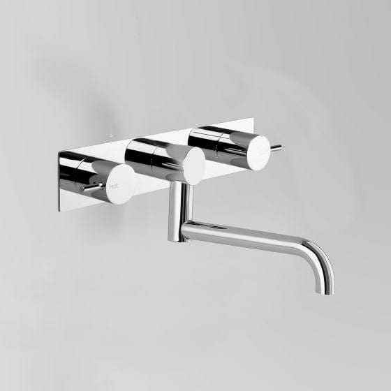 Astra Walker Basin Taps Astra Walker Icon Wall Set on Backplate with 203mm Underslung Swivel Spout