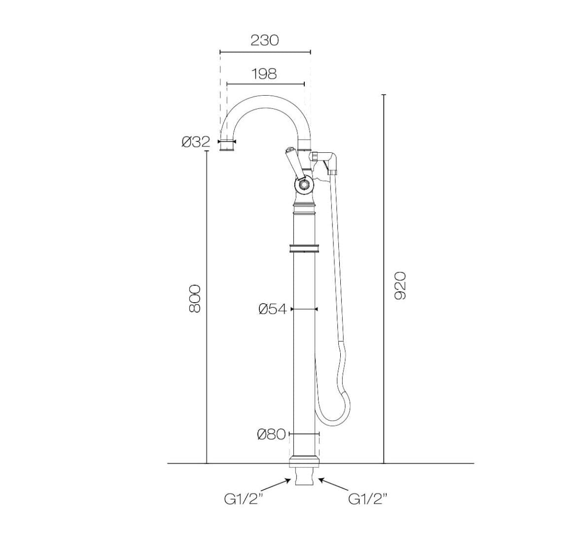 Plumbline Wall Mixers Nicolazzi Regal Floor Mount Bath Filler with Handshower