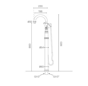 Plumbline Wall Mixers Nicolazzi Regal Floor Mount Bath Filler with Handshower