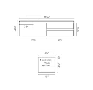 Progetto Vanity Stanza Opaco 1500 3 Drawer Left Vanity